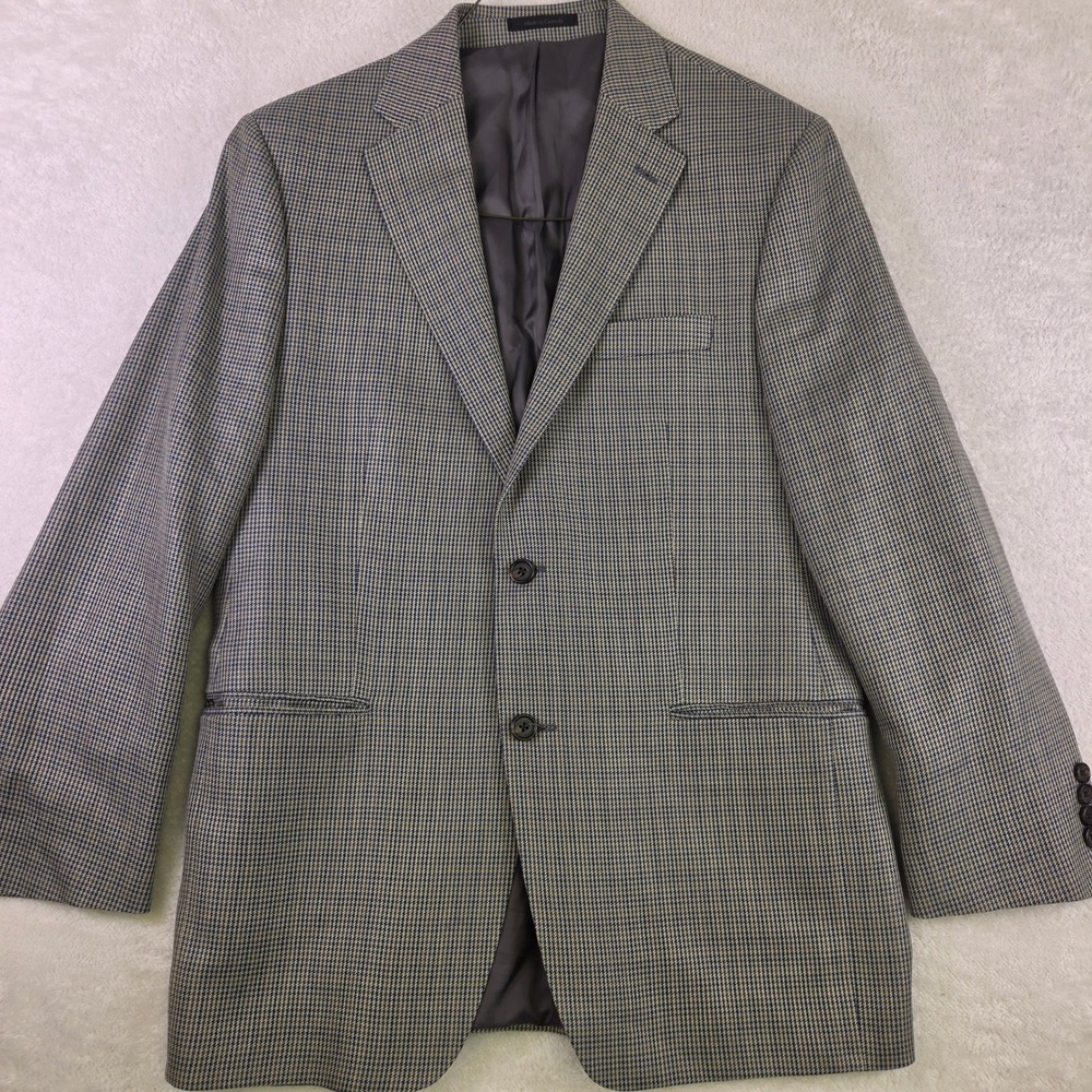 Michael Kors Mens 40R Silk Wool Houndstooth Blazer Sport Coat Blue Tan L253908A